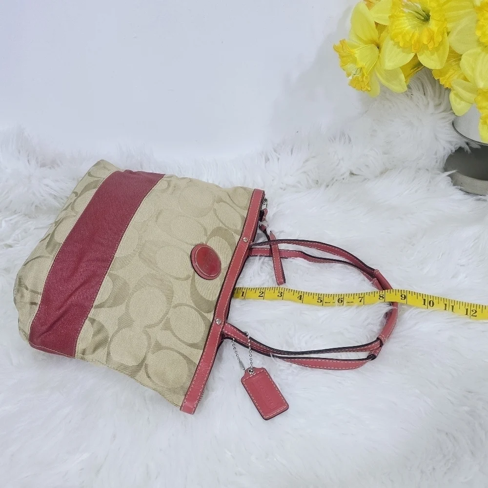 Coach Signature stripe totebag tan and pink